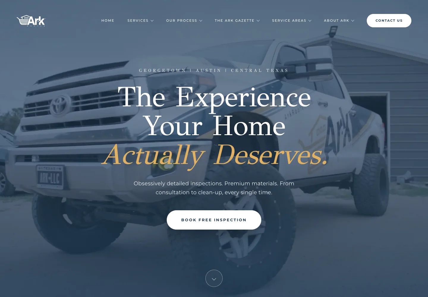 Ark Roofer homepage design