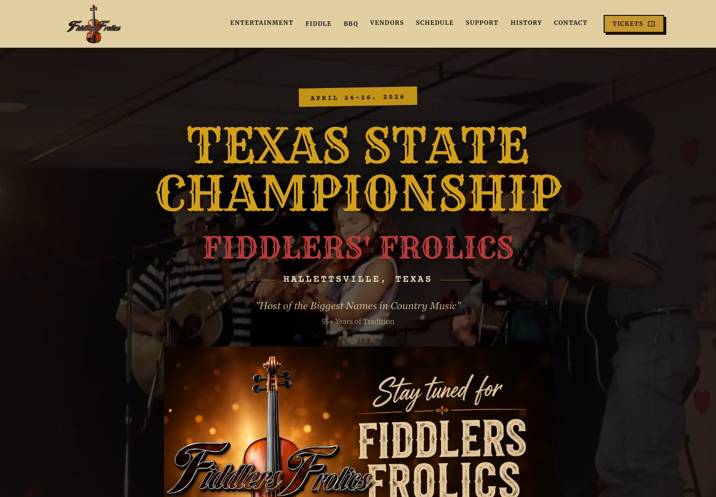 Fiddlers Frolics homepage design