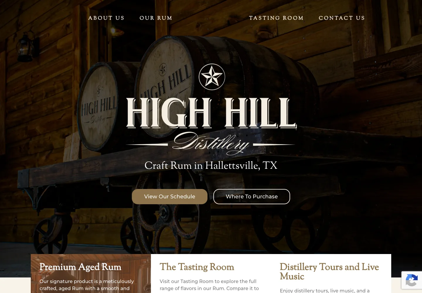 High Hill Distillery homepage design