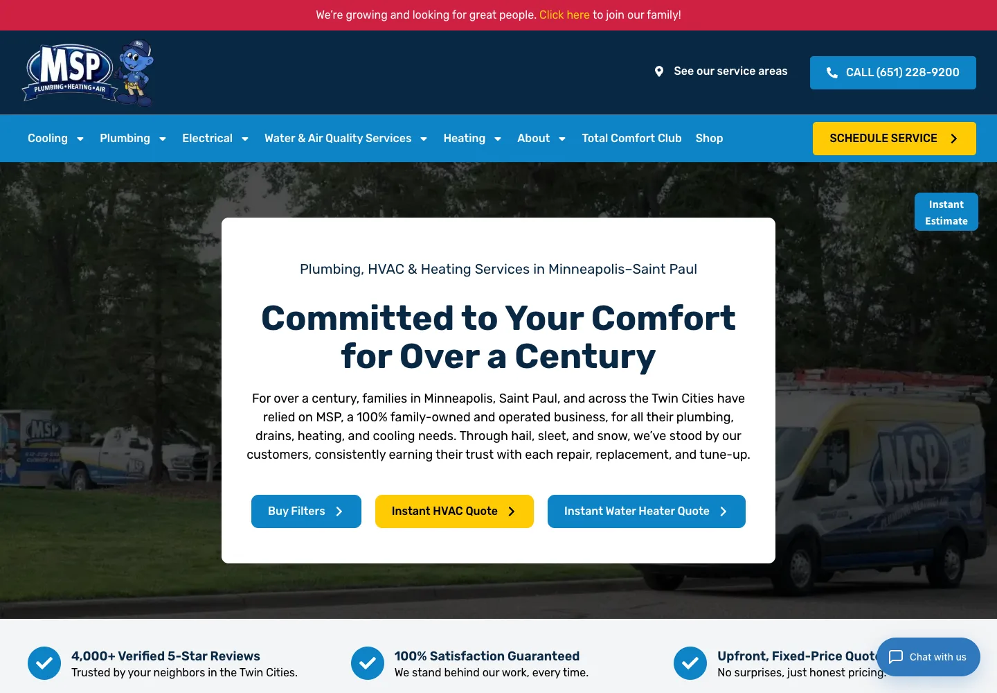 MSP Plumbing Heating Air homepage design