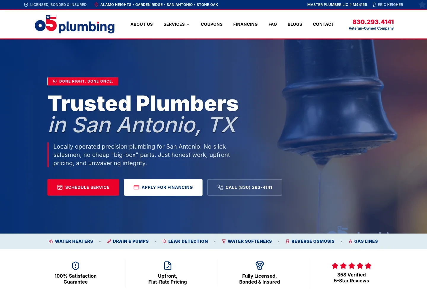o5 Plumbing homepage design